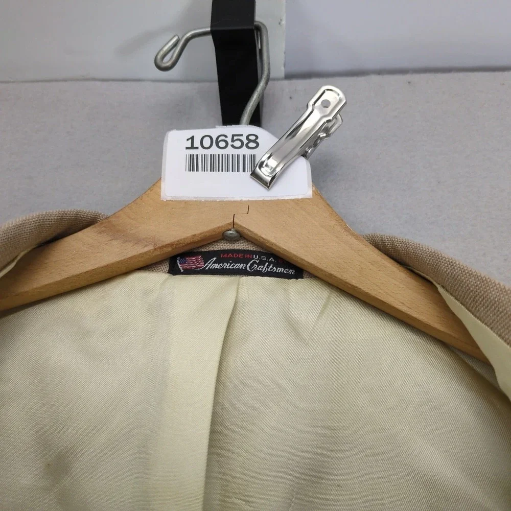 Vintage Stafford Beige Textured Blazer Mens 42L Gold Crest Buttons‎ Made USA 80s